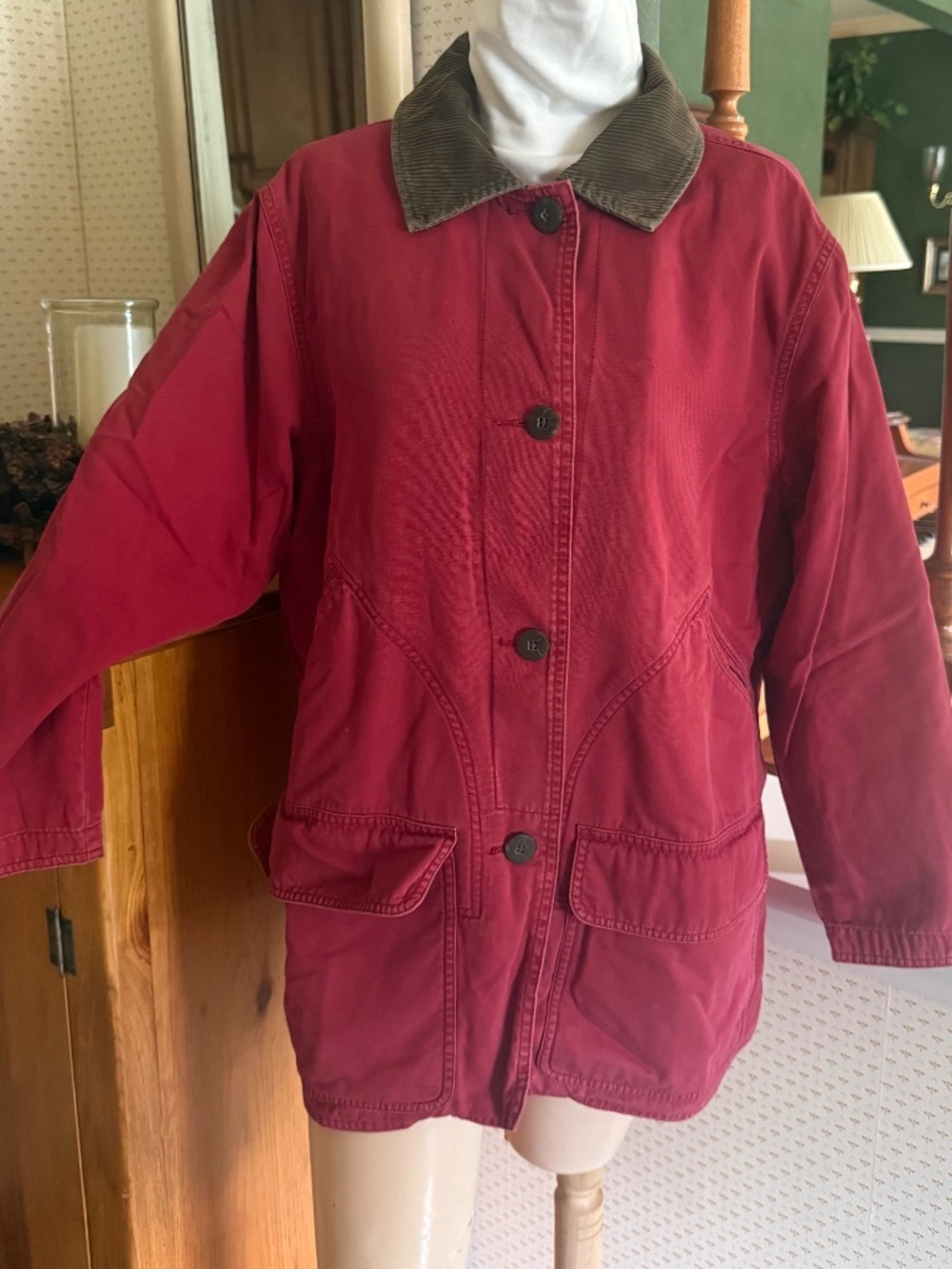 VINTAGE WOOLRICH CANVAS BARN COAT, LARGE, BARN RED, EXCELLENT PREOWNED CONDITION